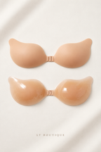LT BOUTIQUE Invisible Lift Bra Cups — Nude/Beige, front and adhesive inside views