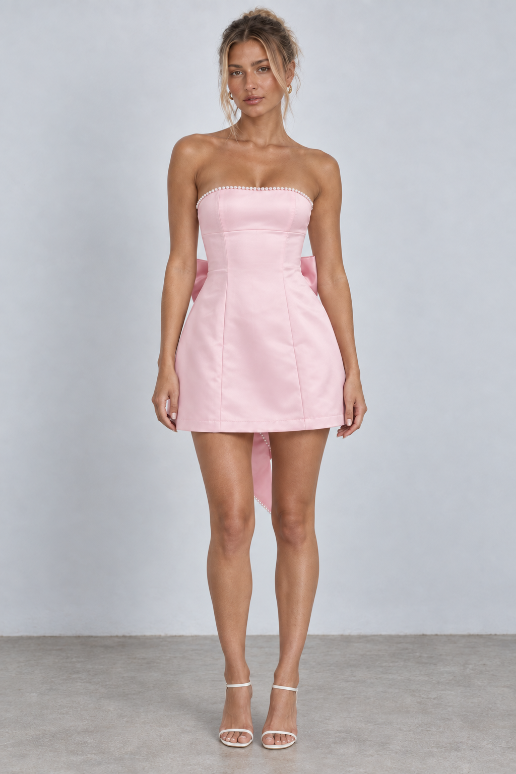 Pearl Trim Bow Mini Dress