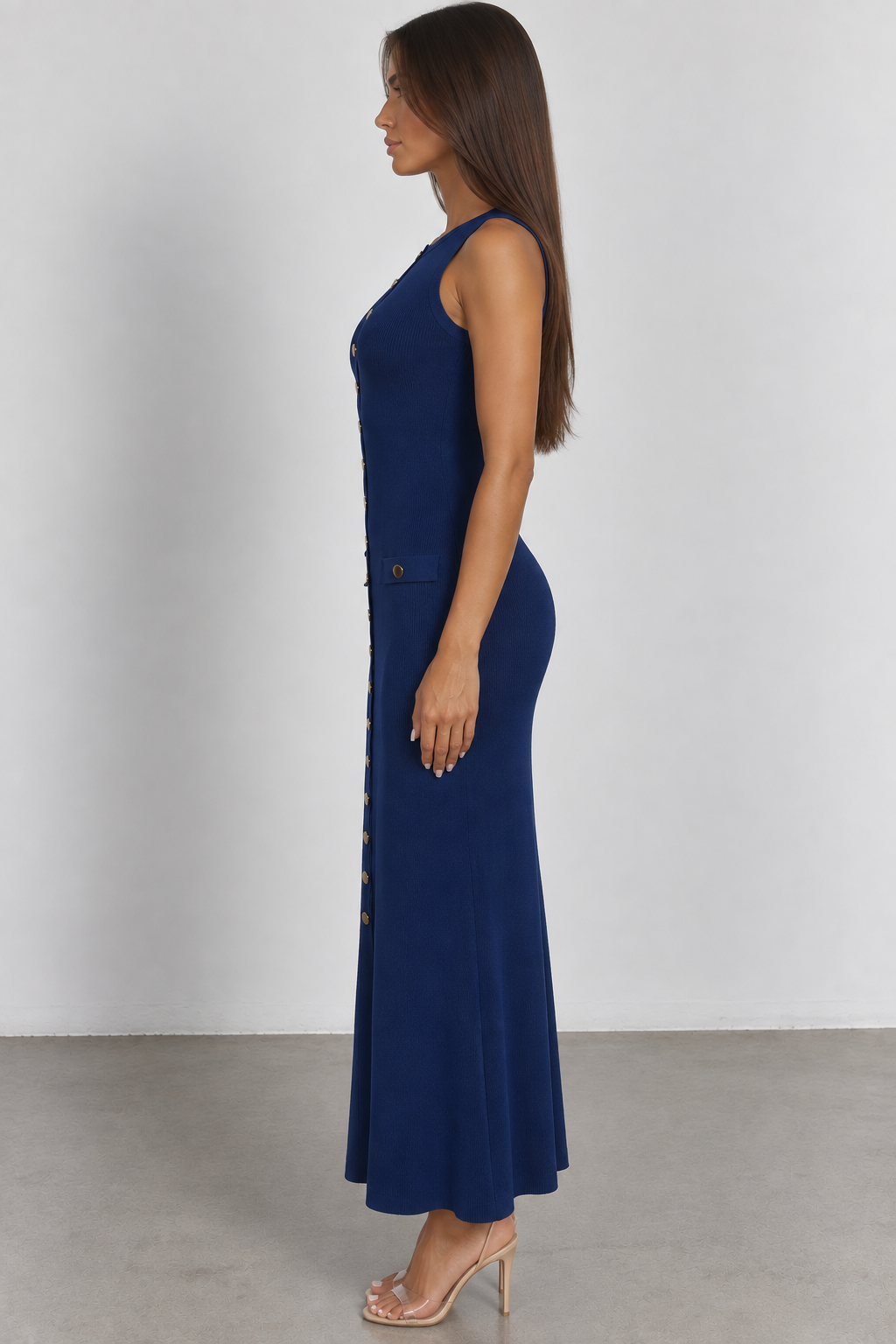 Sleeveless Button-Front Midi Dress